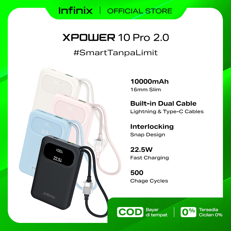 Infinix XPower 10 Pro - XP10 Pro+ - Powerbank 10000mAh - 500 Charge Cycles - Compatible with Multiple Devices