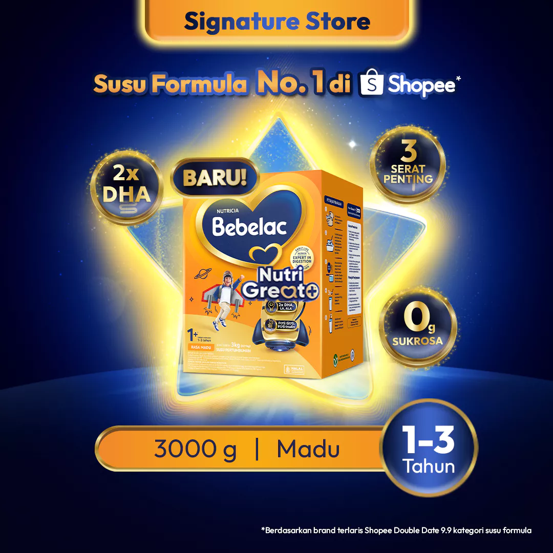 Bebelac 1+ (1-3 Tahun) Madu 3000 gr Susu Pertumbuhan Bubuk
