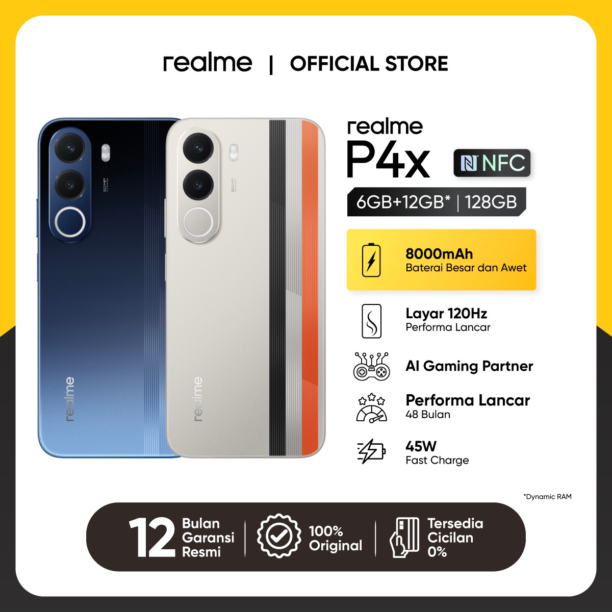 realme P4x 6GB+12GB*|128GB - 8000mAh Baterai Besar Layar 120Hz AI Gaming