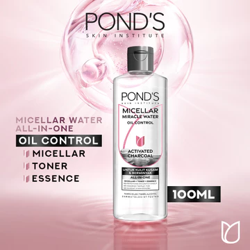 POND'S Micellar Water Untuk Kulit Berjerawat Dan Berminyak Vitamin Charcoal 100 Ml