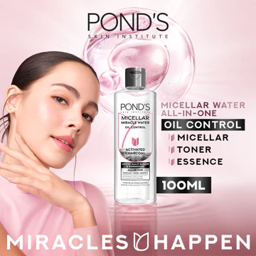 POND'S Micellar Water Untuk Kulit Berjerawat Dan Berminyak Vitamin Charcoal 100 Ml