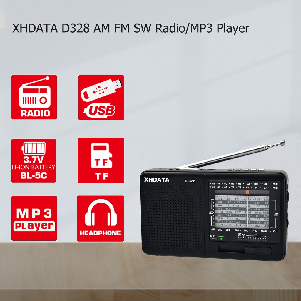 On Sale XHDATA D-328 FM Radio AM SW Portable Shortwave Radio Band MP3 Player With TF Card Jack - View #2