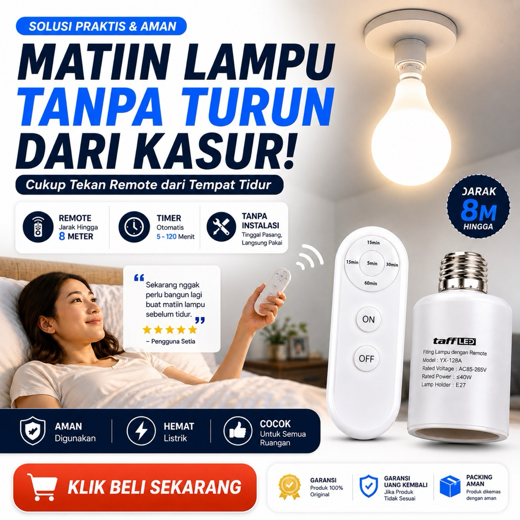 Jual Fitting Lampu Bohlam 40W E27 Dengan Remote Kontrol Jarak Jauh 8M ...