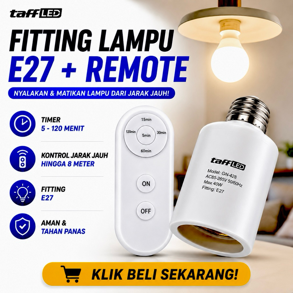 Jual Fitting Lampu Bohlam 40W E27 Dengan Remote Kontrol Jarak Jauh 8M ...