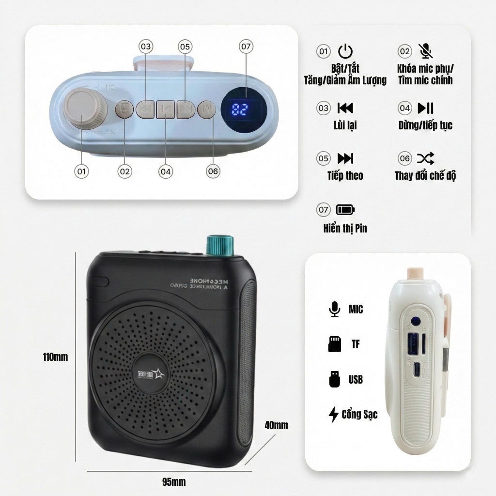 Loa Trợ Giảng Không Dây X1, 2 Micro Cài Áo Nam Châm, Pin 16H Chống Hú Cho Giáo Viên (BH 6T) mở thumbnail 7
