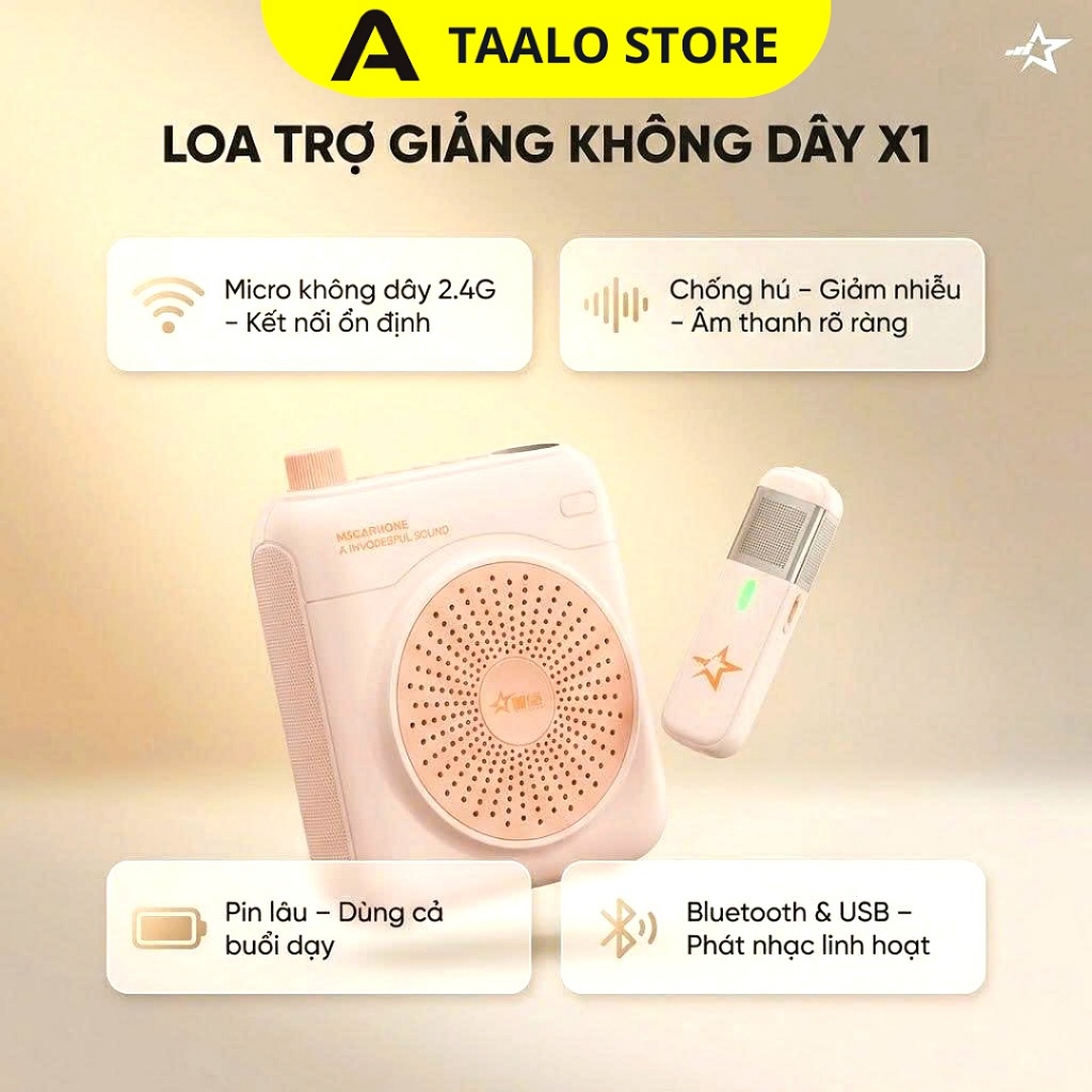 Loa Trợ Giảng Không Dây X1, 2 Micro Cài Áo Nam Châm, Pin 16H Chống Hú Cho Giáo Viên (BH 6T) mở