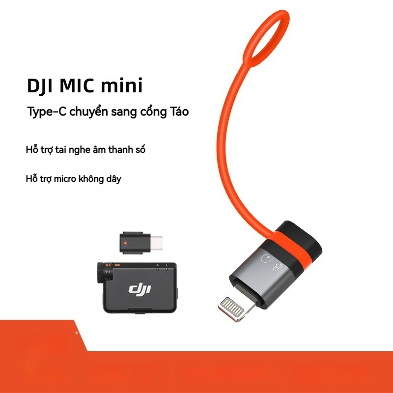 Đầu Chuyển Đổi Type-C Sang Táo Hỗ Trợ Micro Thu Âm DJI Mic Mini - Dây Silicon Chống Mất Tiện Lợi