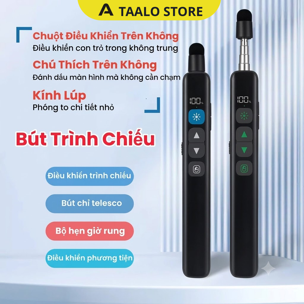 Bút Trình Chiếu Đa Năng TAALO STORE LC138S - Tích Hợp Chuột Bay, Kính Lúp, Màn Hình LED, Que Chỉ Màn Hình Cảm Ứng