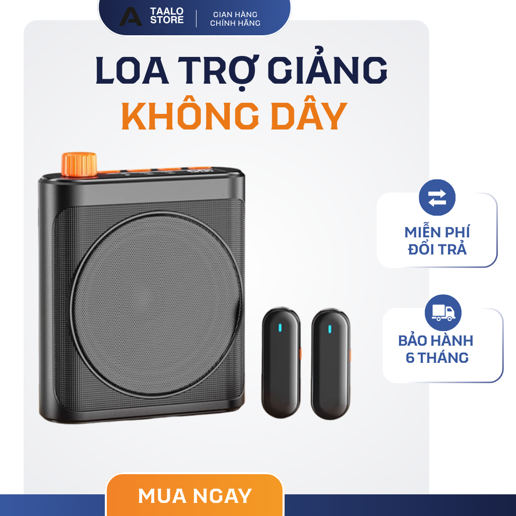 Máy trợ giảng không dây TAALO KY500 Bluetooth 5.4, 2 micro cài áo 9g siêu nhẹ chống hú rít