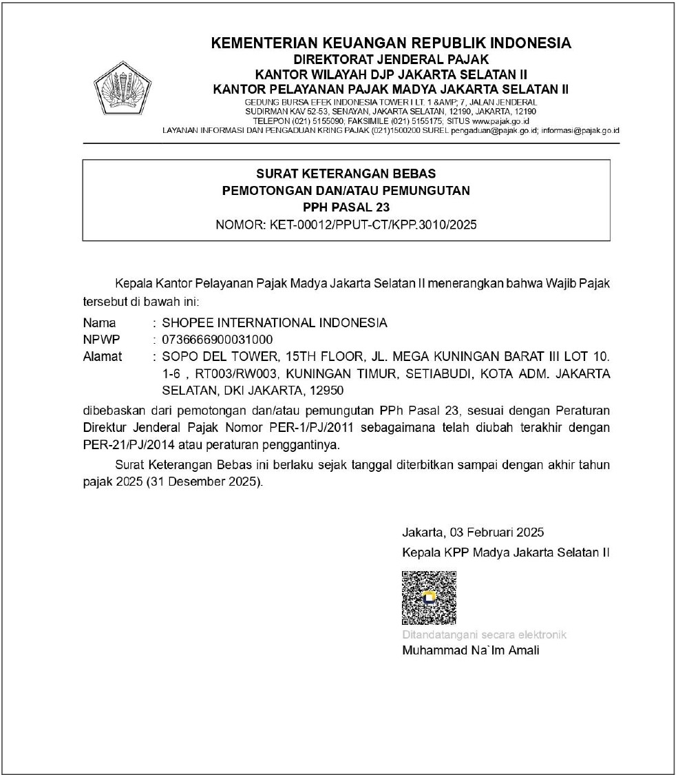 Surat Keterangan Bebas PPh 23