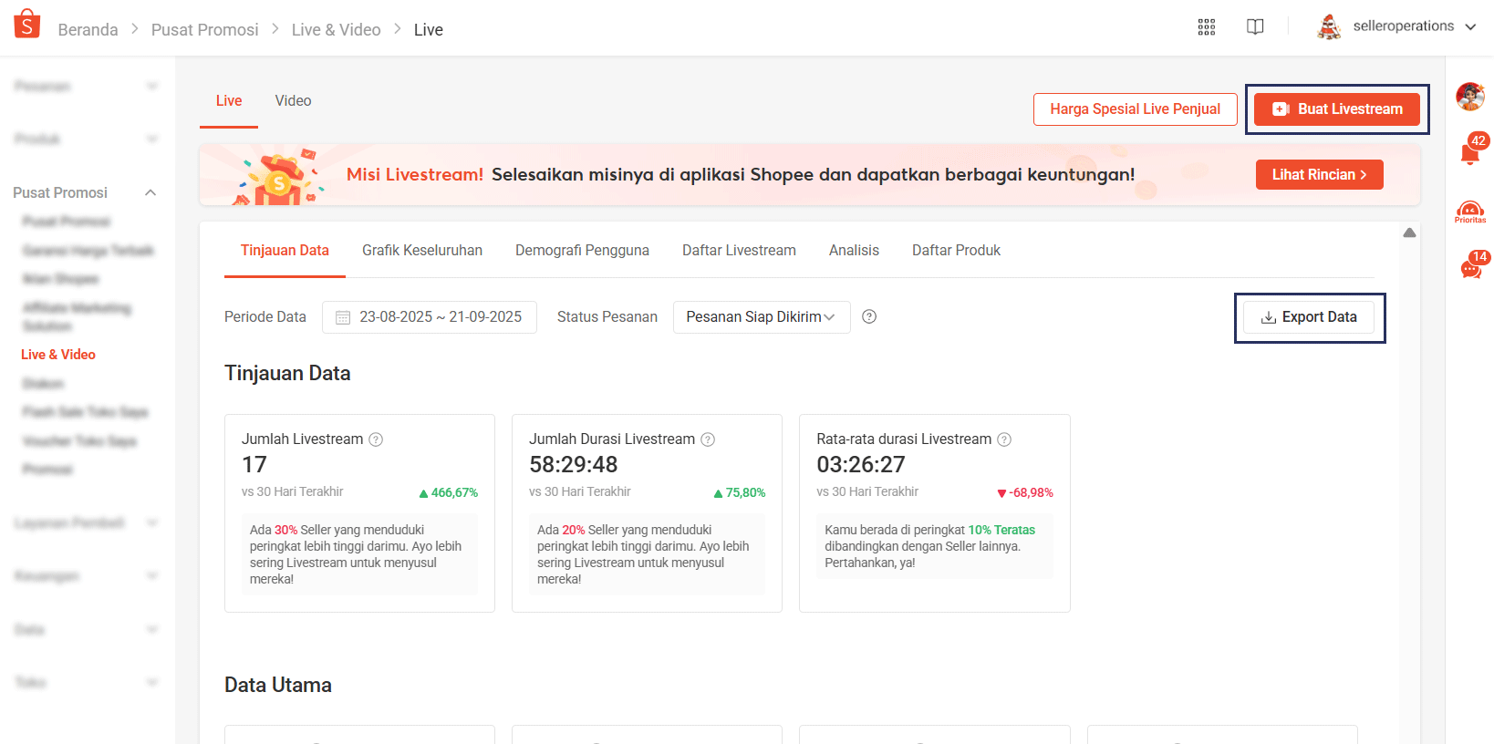 Performa dan Riwayat Live di Shopee | Pusat Edukasi Penjual Shopee