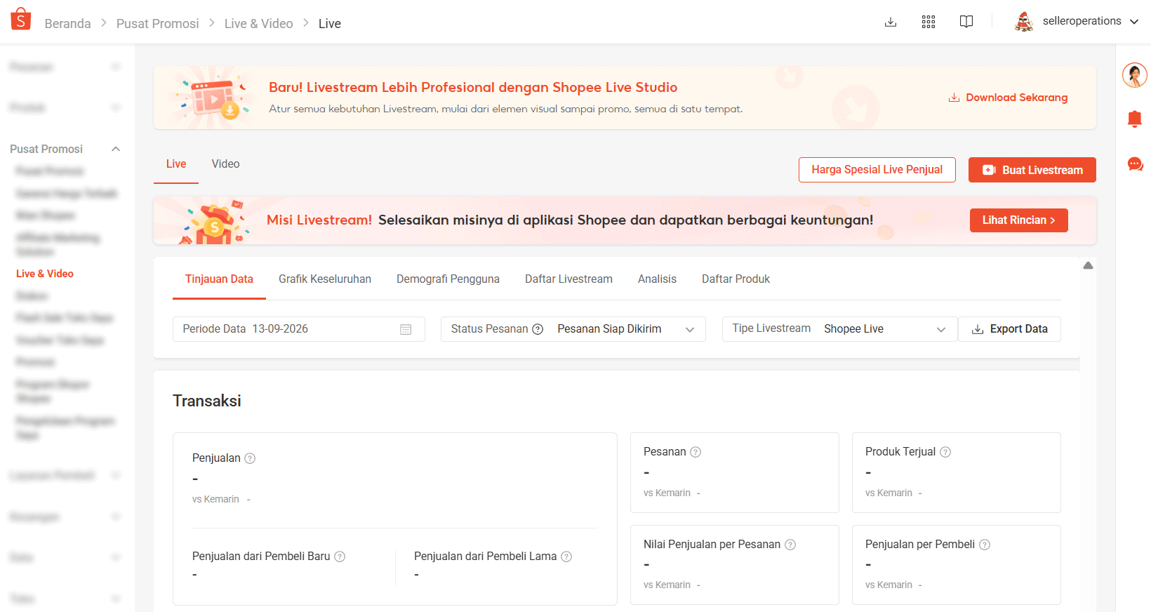 Download Shopee Live Studio di Seller Centre