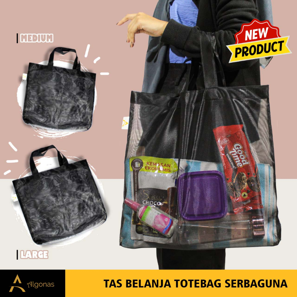 Tas Belanja Totebag Jaring Rapat Hitam Multifungsi