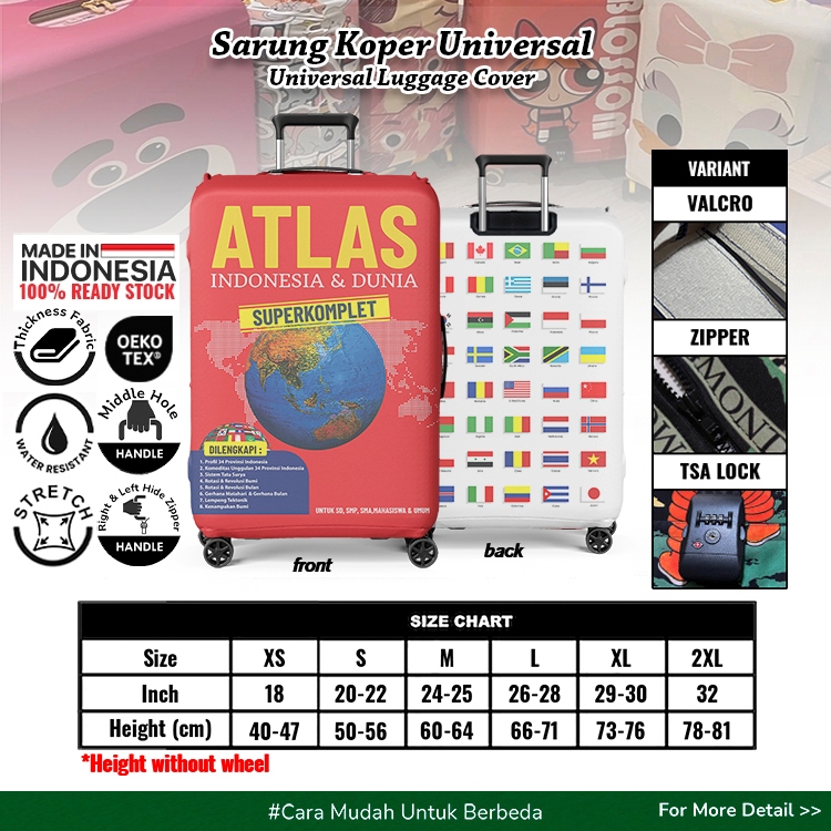 Buku Atlas Sarung Koper Kreatif Unik dan Lucu -Luggage Cover Pelindung