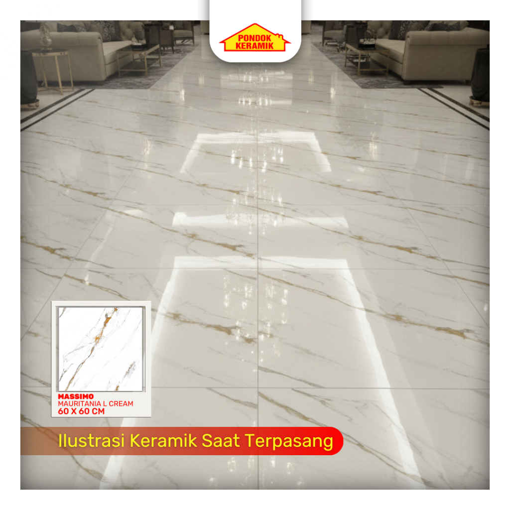 Keramik Lantai 60x60 Mauritania L Cream Glossy Motif Marble Carara Cream