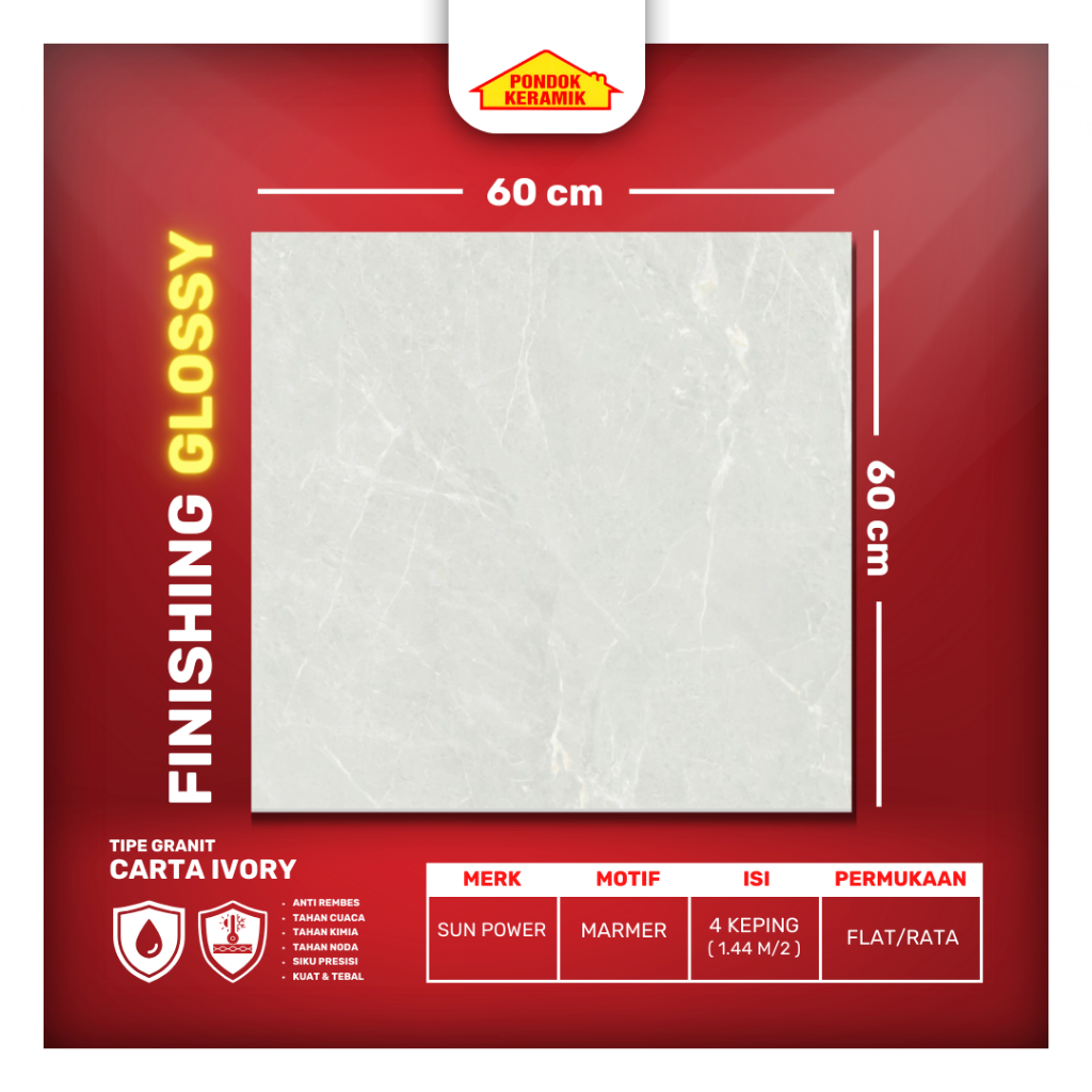 Granit Lantai 60x60 Sun Power Carta Ivory Granite Lite Series Glossy