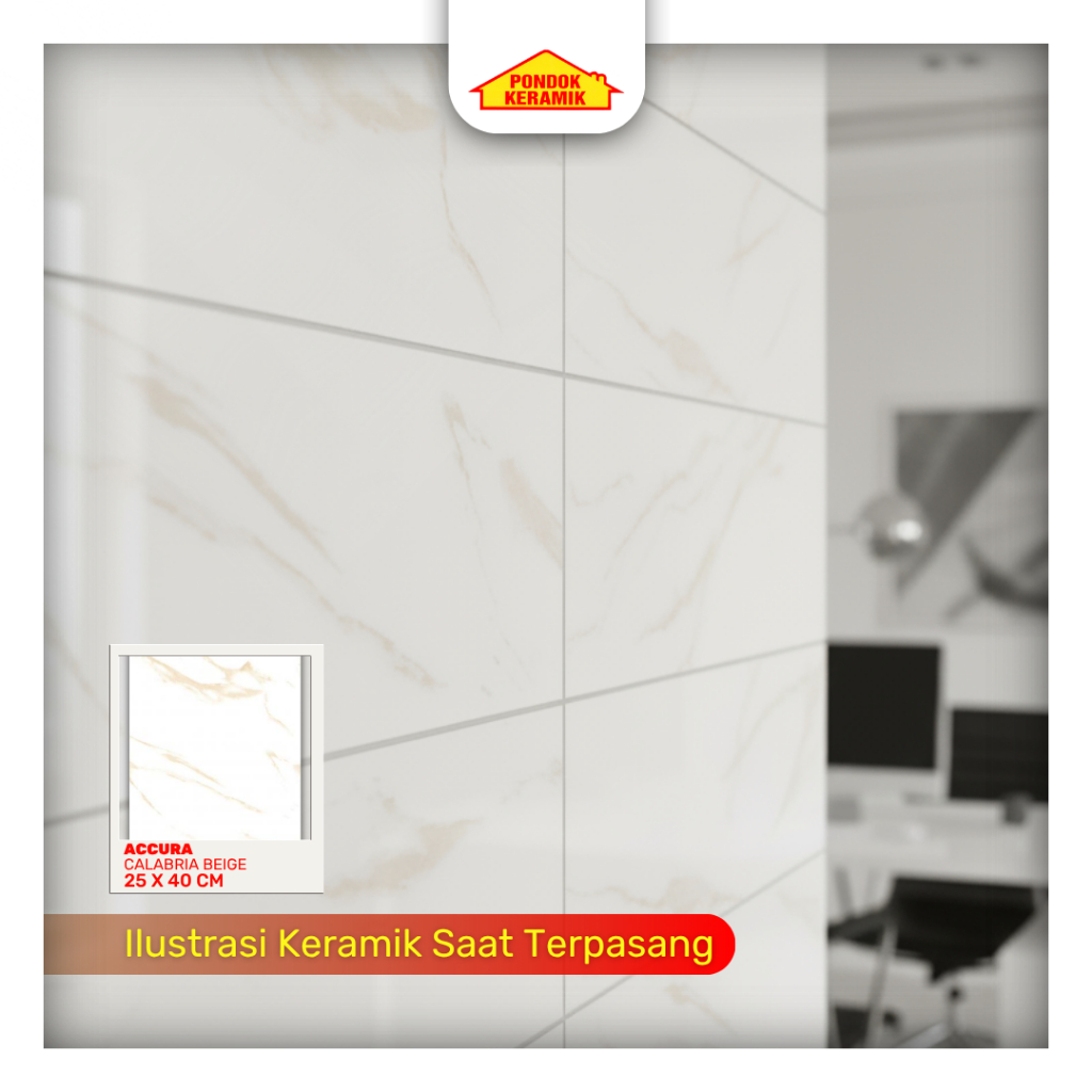 Keramik Dinding Accura 25x40 Calabria Beige Glossy Flat Rata Warna Beige Motif Marble Carara