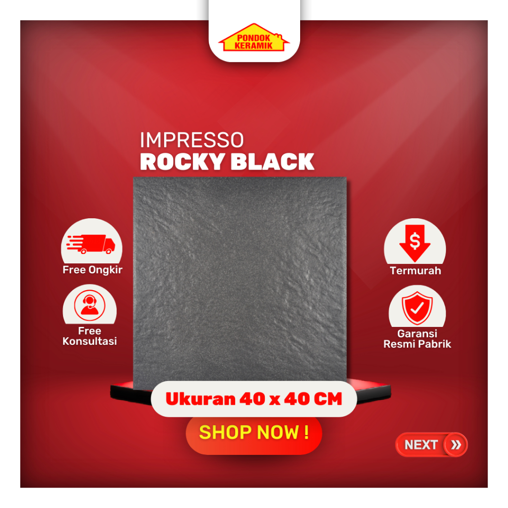 Keramik Lanati Impresso 40x40 Rocky Black Matt Warna Hitam Kasar Anti Slip