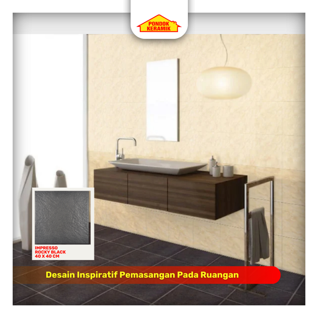 Keramik Lanati Impresso 40x40 Rocky Black Matt Warna Hitam Kasar Anti Slip