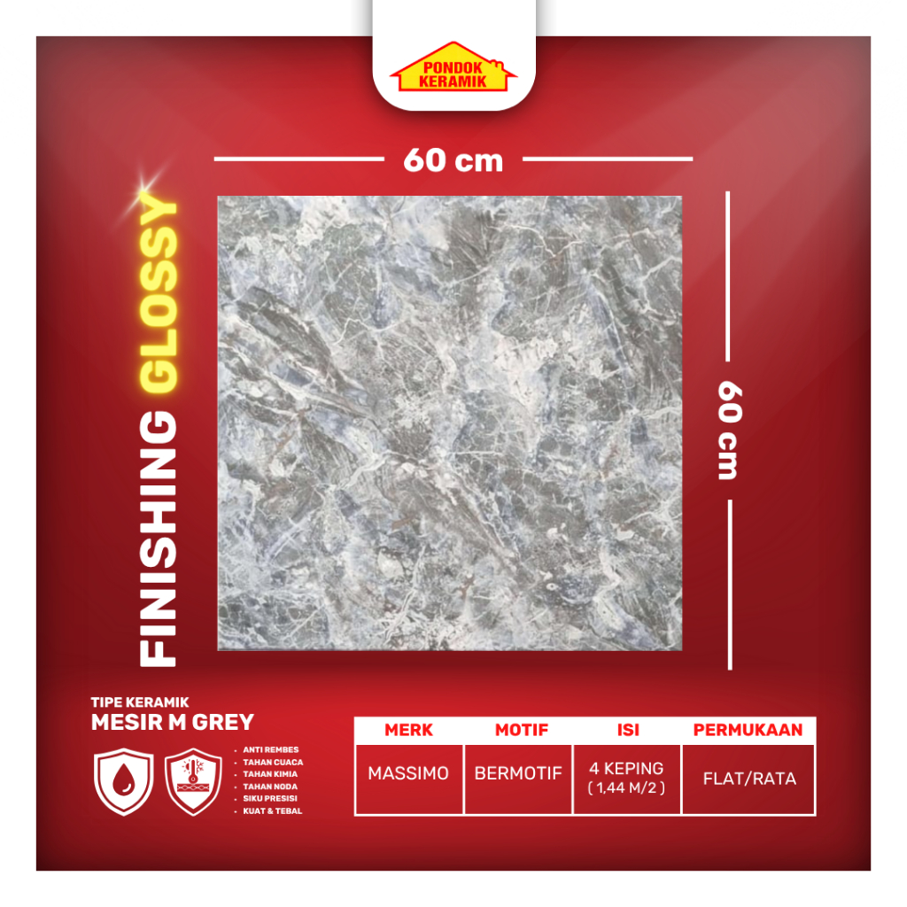 Keramik Lantai 60x60 Mesir M Grey Glossy Abu Kilap Motif Marble Marmer