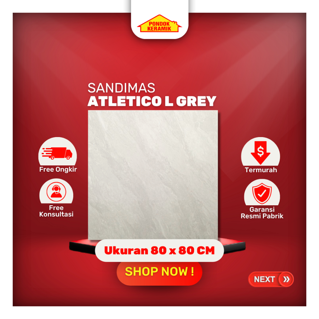 Granit Lantai Sandimas 80x80 Atletico L Grey Glossy Marble Abu Kilap