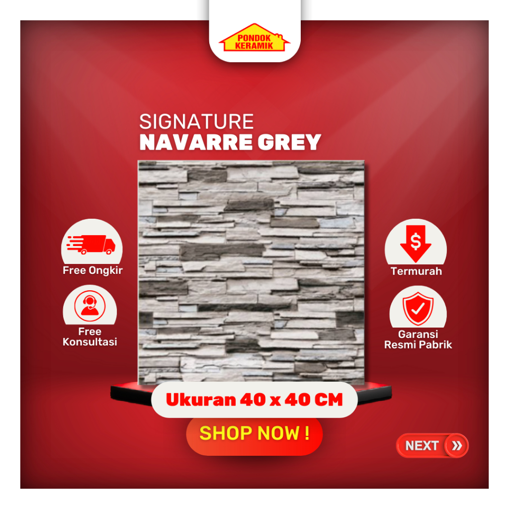 Keramik Lantai Teras Signature 40x40 Navara Grey Warna Coklat Abu Motif Batu Alam