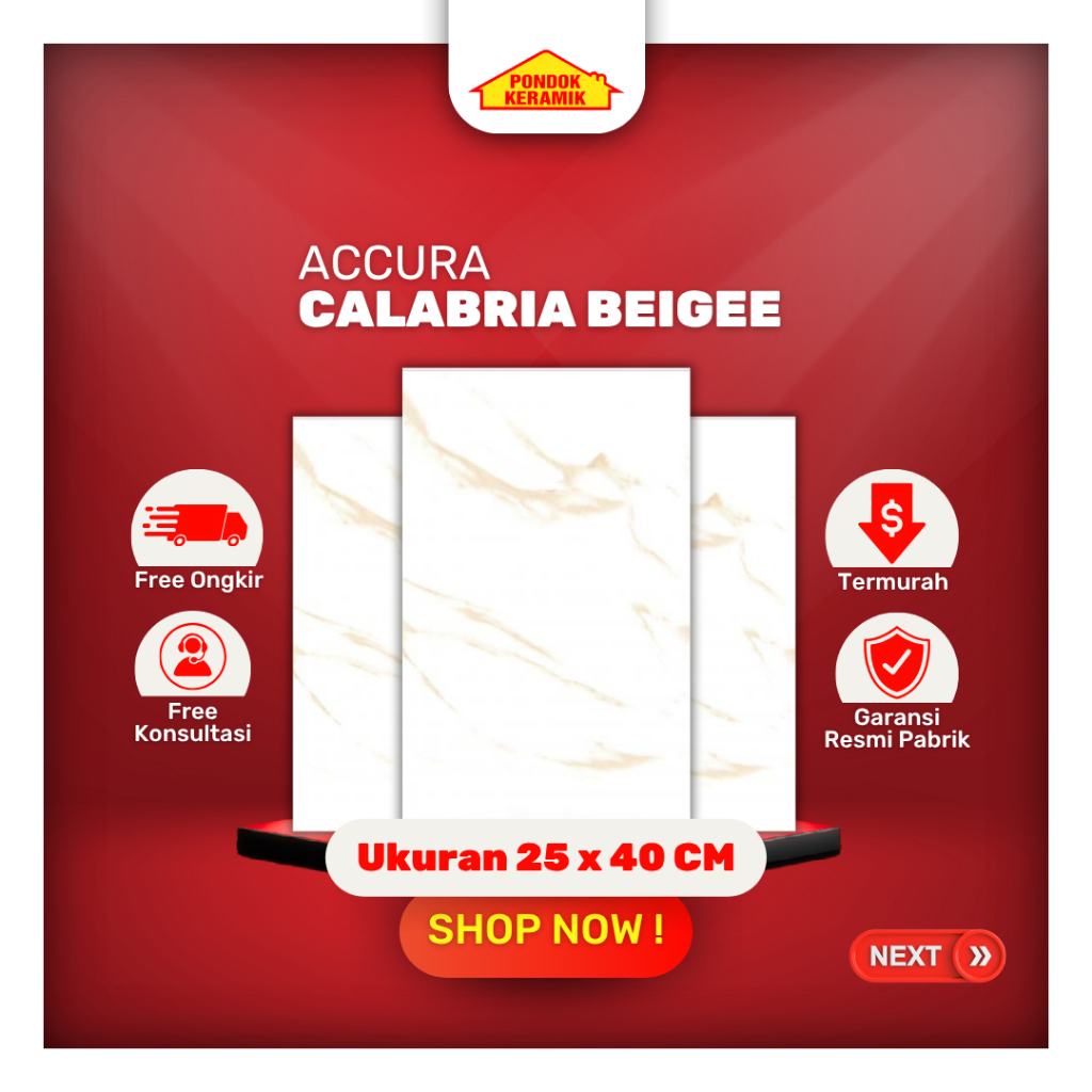 Keramik Dinding Accura 25x40 Calabria Beige Glossy Flat Rata Warna Beige Motif Marble Carara