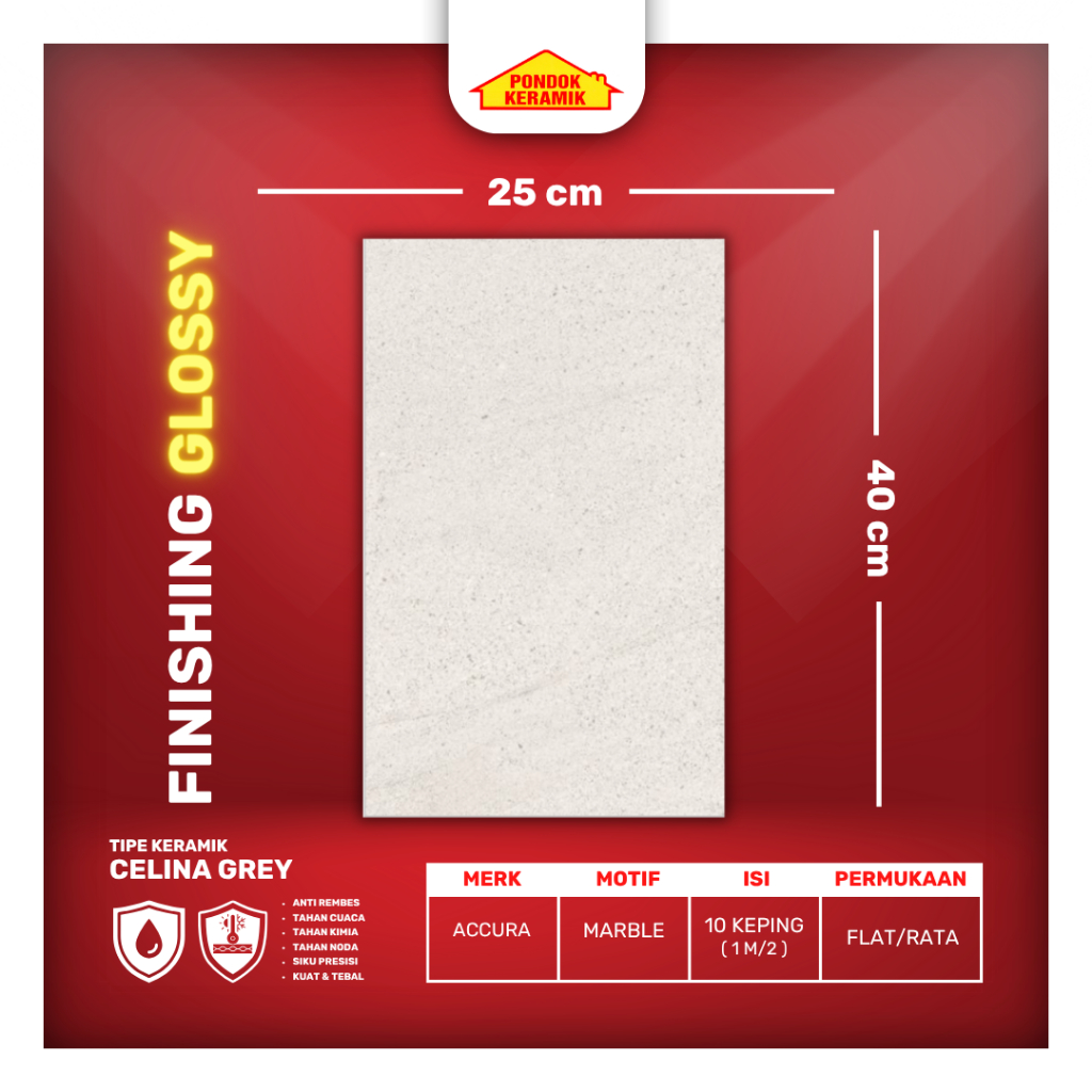 Keramik Dinding Accura 25x40 Celina Grey Glossy Flat Rata Warna Abu Motif Terazzo