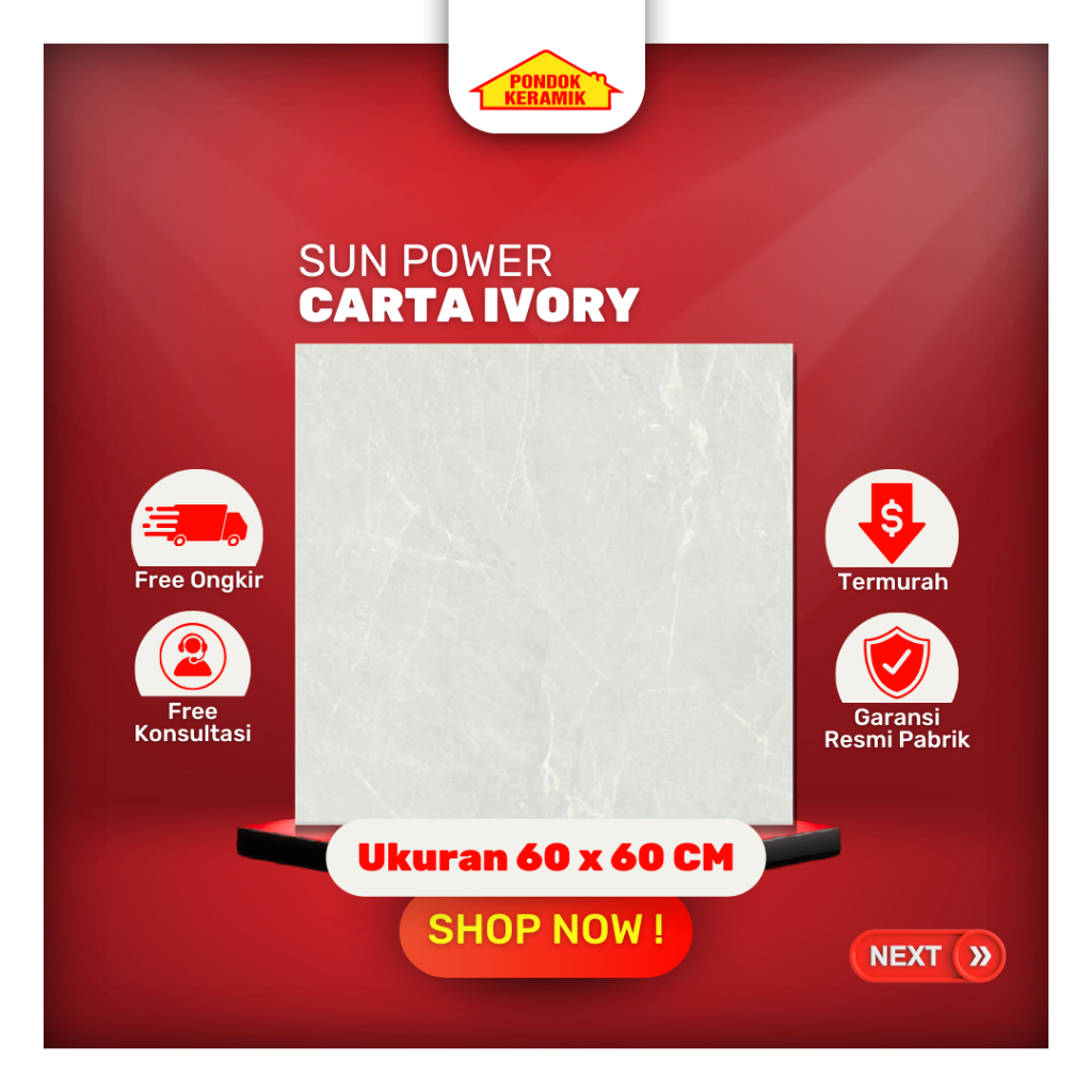 Granit Lantai 60x60 Sun Power Carta Ivory Granite Lite Series Glossy