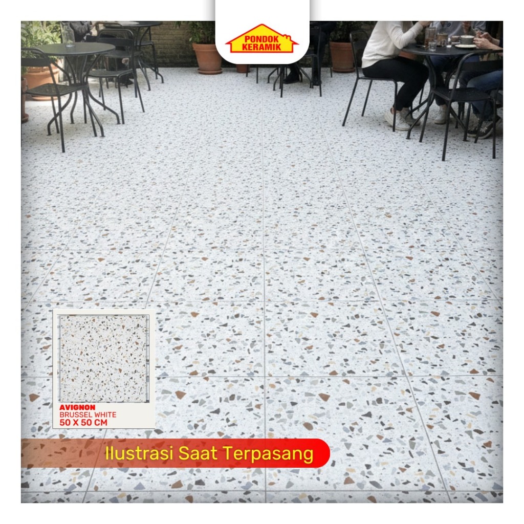 Keramik Lantai Matt 50x50 Brussel White Matt Kasar Warna Putih Motif Terazzo