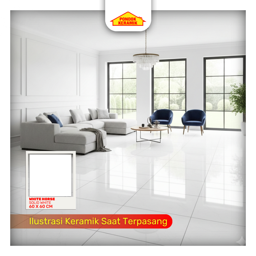 Granit Lantai White Horse 60x60 Solid White Putih Polos KIlap Glossy Polos