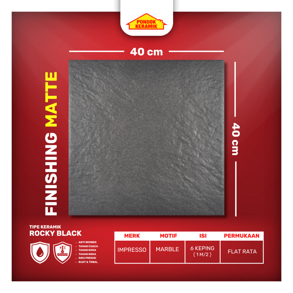 Keramik Lanati Impresso 40x40 Rocky Black Matt Warna Hitam Kasar Anti Slip