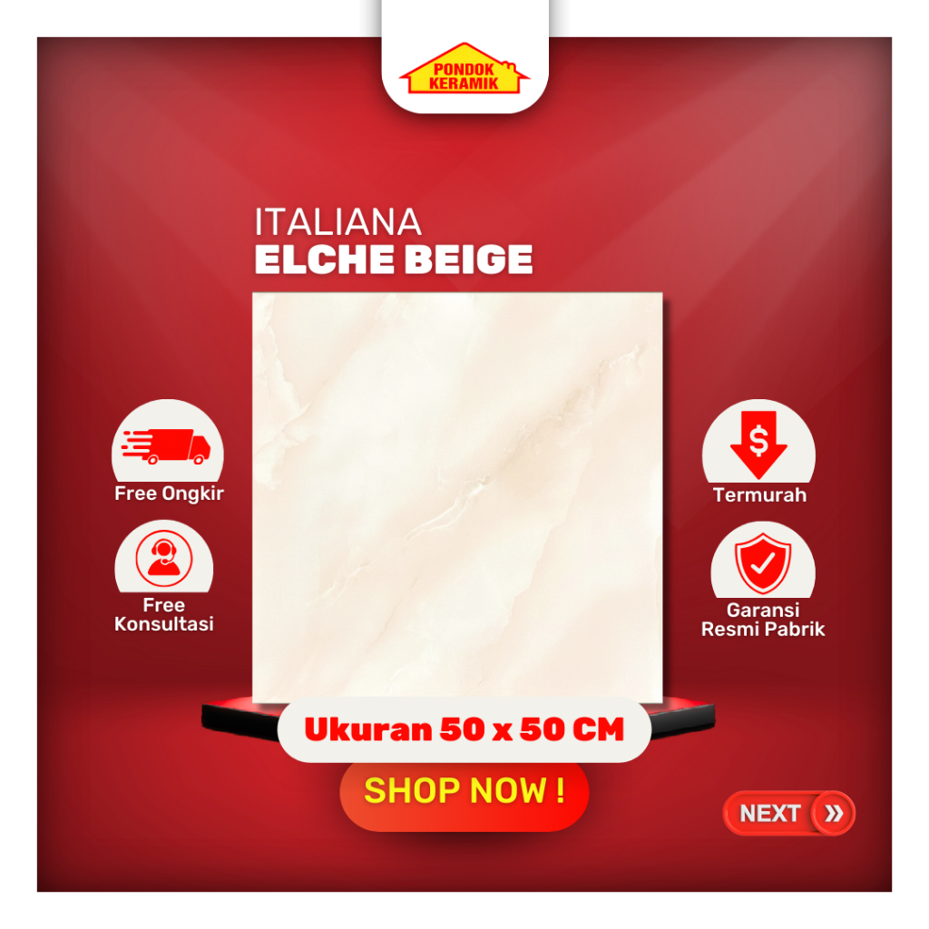 Keramik Lantai Kilap 50x50 Elche Beige Glossy Warna Cream Motif Marble