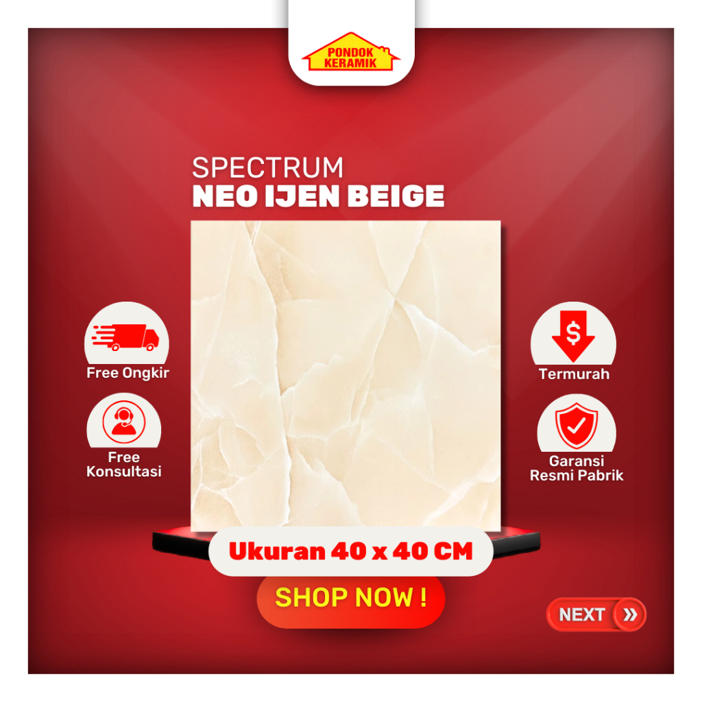 Keramik Lantai Spectrum 40x40 Ijen Beige Glossy Warna Cream Motif Marble