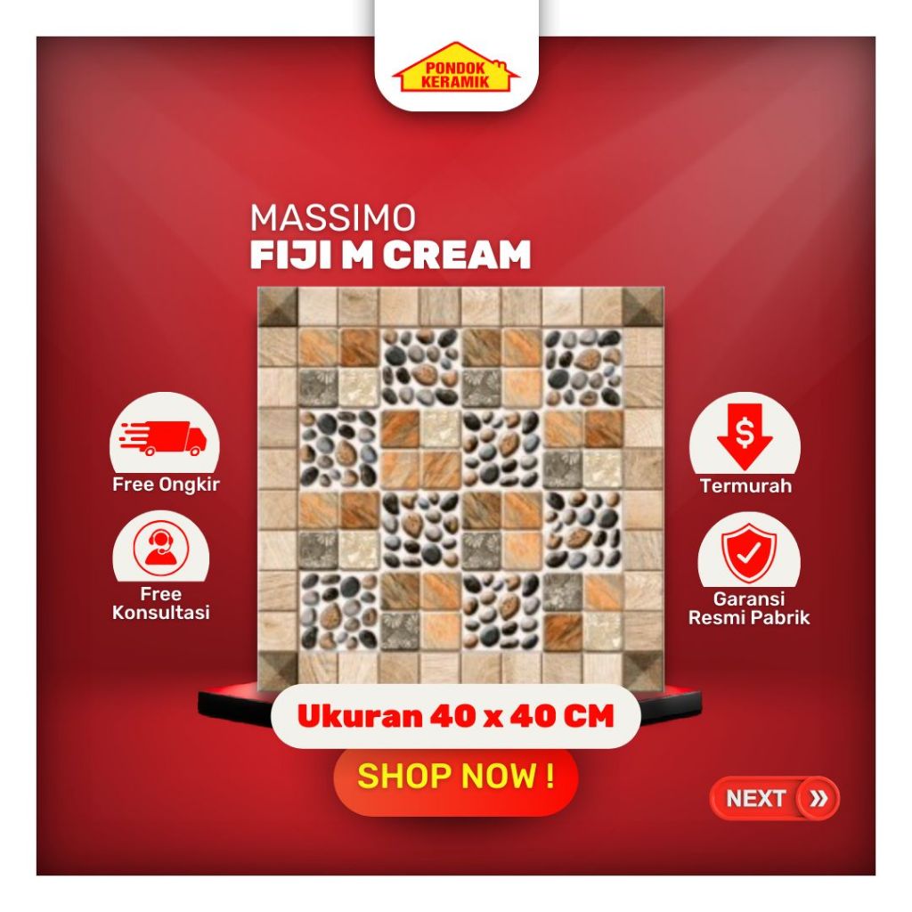 Keramik Lantai Ukuran 40x40 Fiji M Cream Warna Kream Motif Bebatuan Matte Kasar