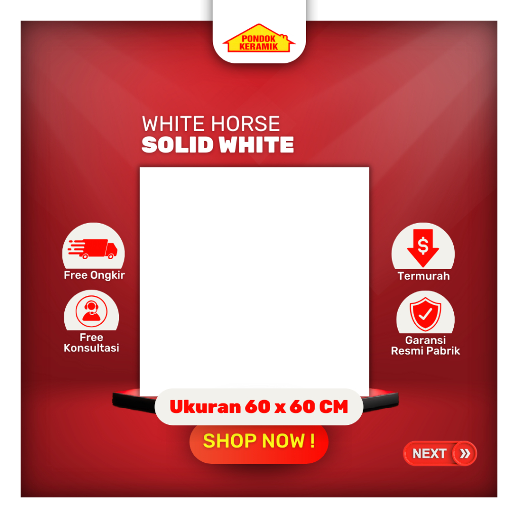 Granit Lantai White Horse 60x60 Solid White Putih Polos KIlap Glossy Polos