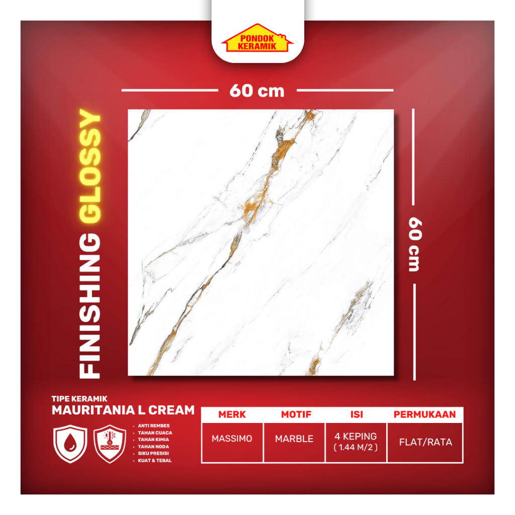 Keramik Lantai 60x60 Mauritania L Cream Glossy Motif Marble Carara Cream