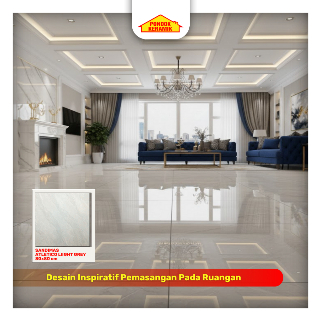 Granit Lantai Sandimas 80x80 Atletico L Grey Glossy Marble Abu Kilap