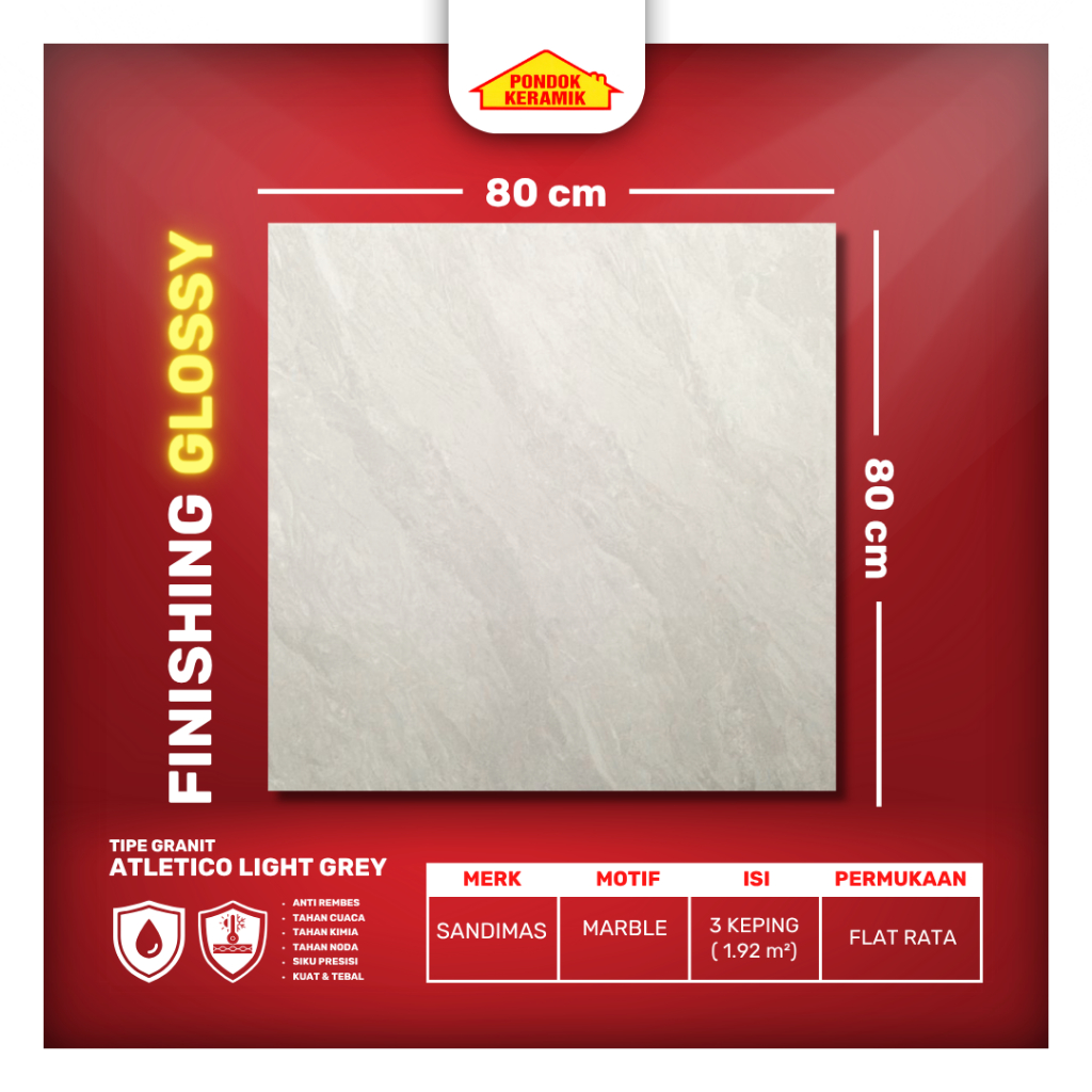 Granit Lantai Sandimas 80x80 Atletico L Grey Glossy Marble Abu Kilap
