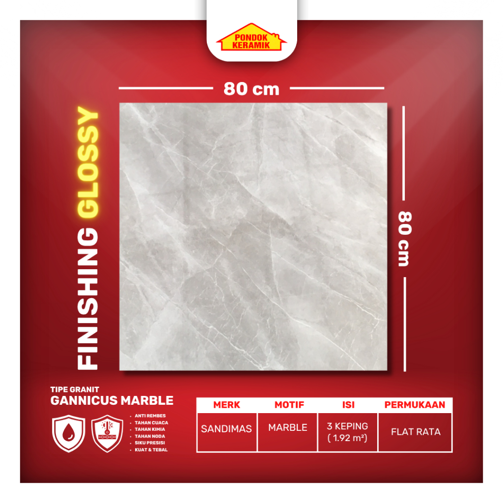 Granit Lantai Sandimas 80x80 Gannicus Marble Glossy Abu Motif Marmer Marble