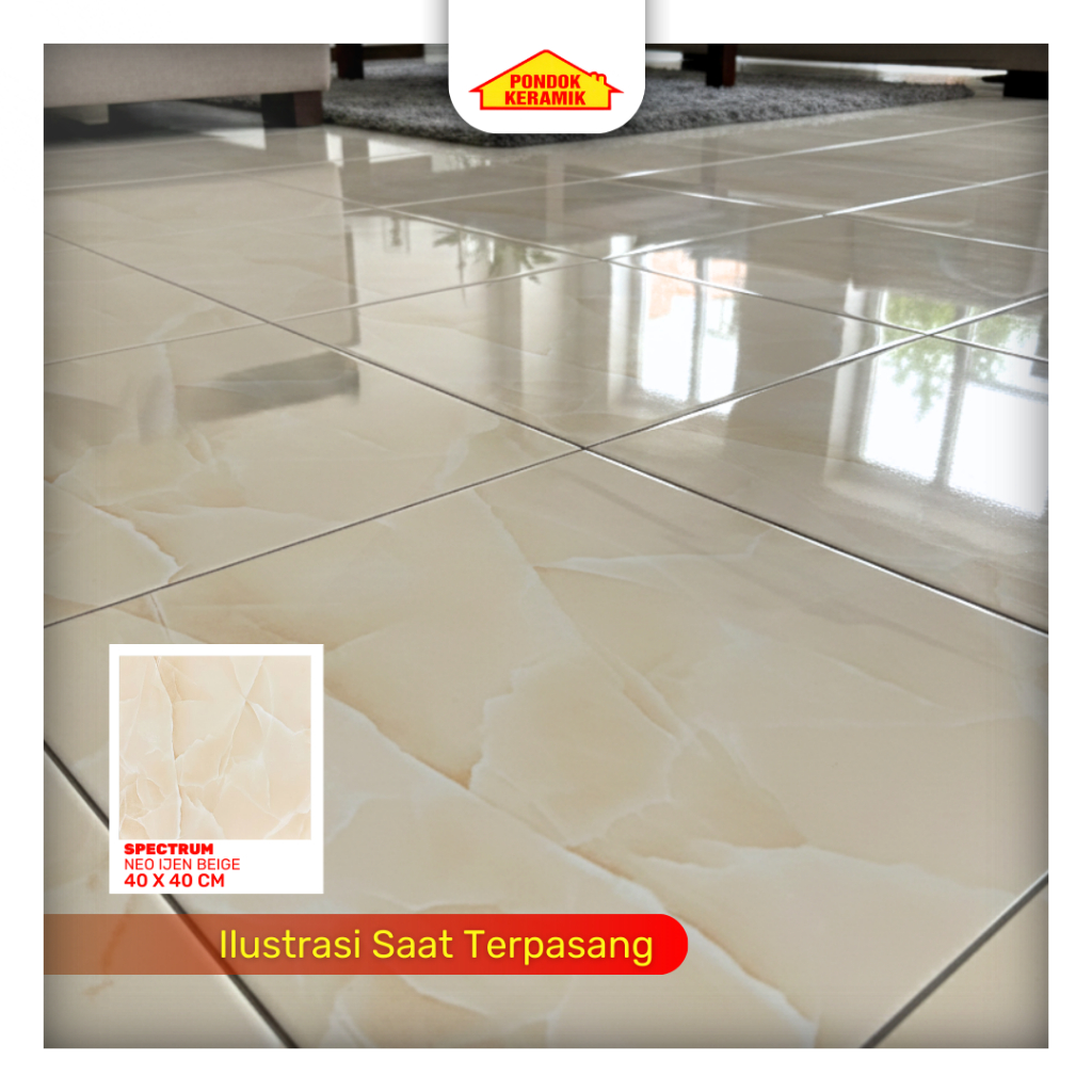 Keramik Lantai Spectrum 40x40 Ijen Beige Glossy Warna Cream Motif Marble
