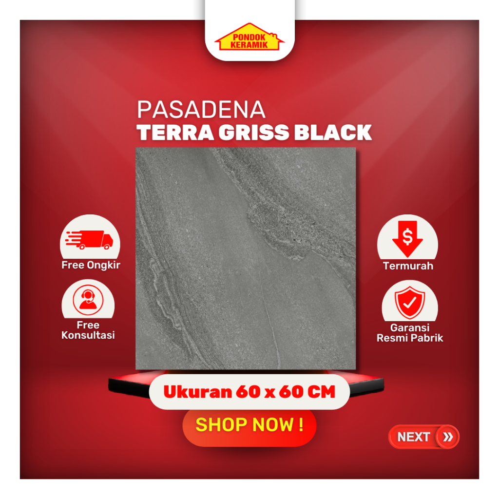 Granit Lantai Pasadena 60x60 Terra Griss Black Matt Motif Cemento Industrial