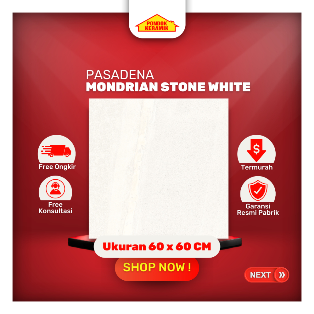 Granit Lantai Pasadena 60x60 Mondrian Stone White Matt Motif Cemento Industrial