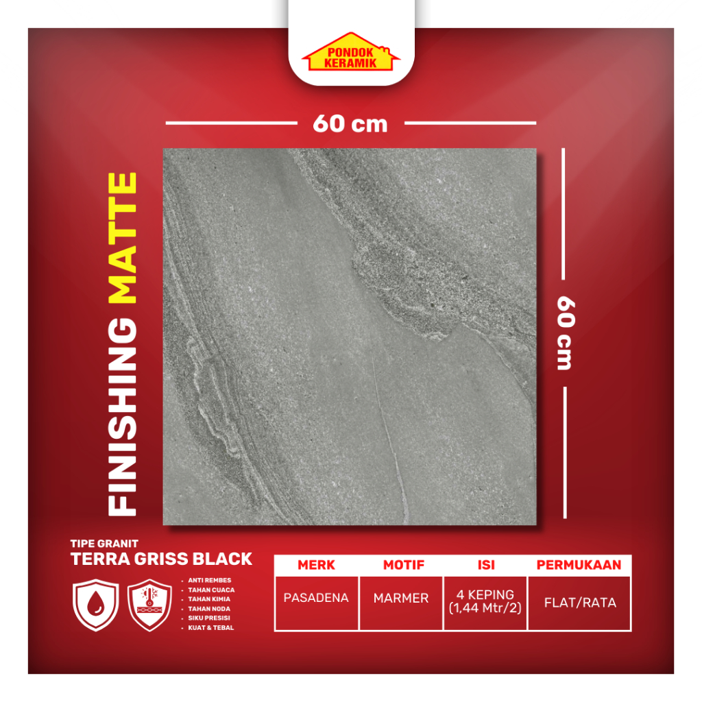 Granit Lantai Pasadena 60x60 Terra Griss Black Matt Motif Cemento Industrial