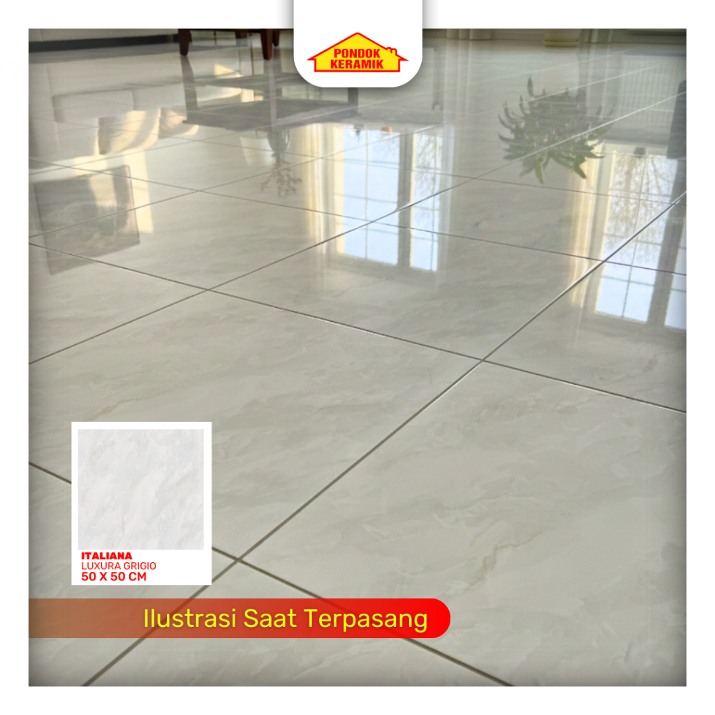 Keramik Lantai Kilap 50x50 Luxura Grigio Glossy Warna Abu Motif Marble