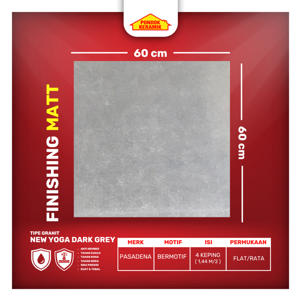 Granit Lantai Pasadena 60x60 Yoga Dark Grey Matt Motif Cemento Industrial