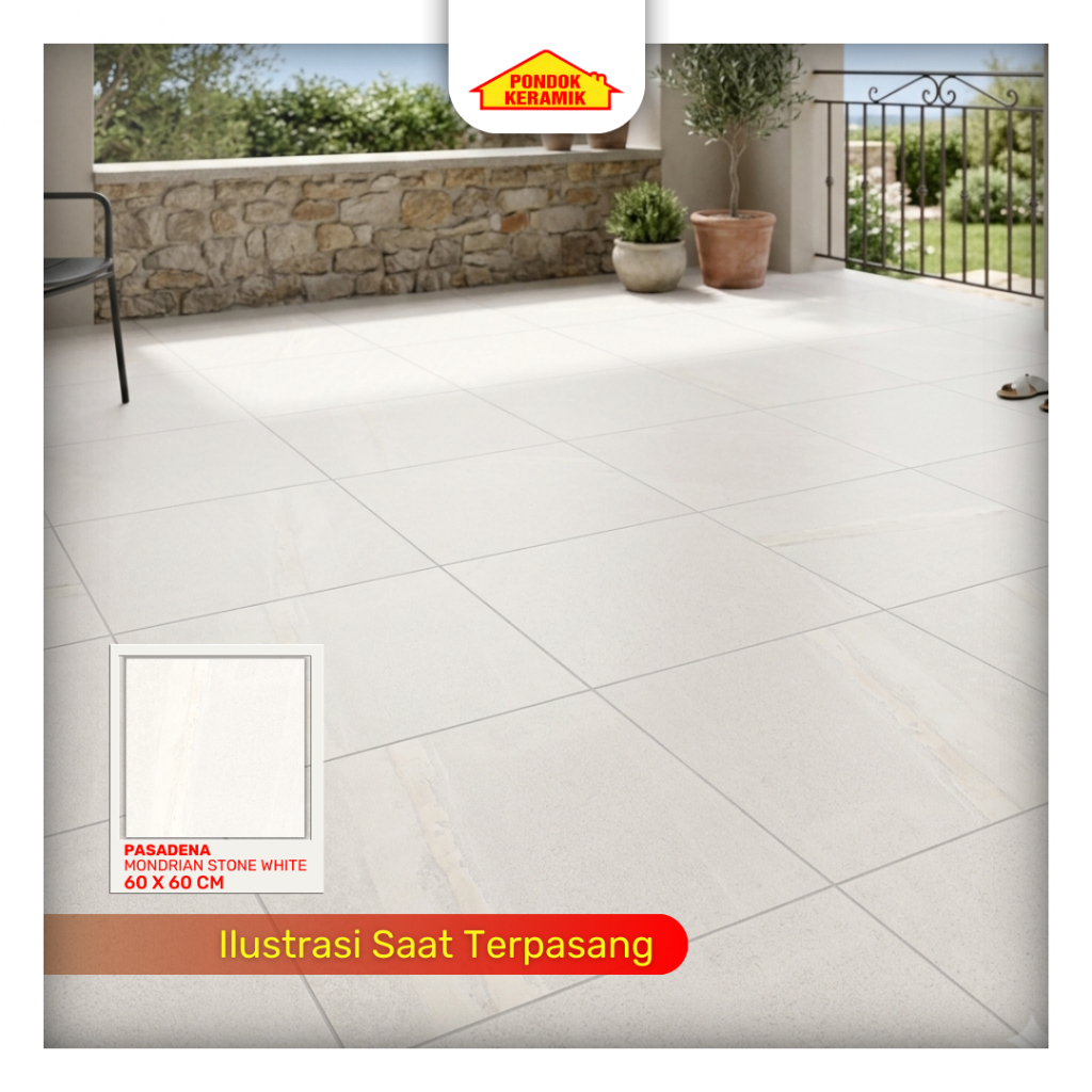Granit Lantai Pasadena 60x60 Mondrian Stone White Matt Motif Cemento Industrial
