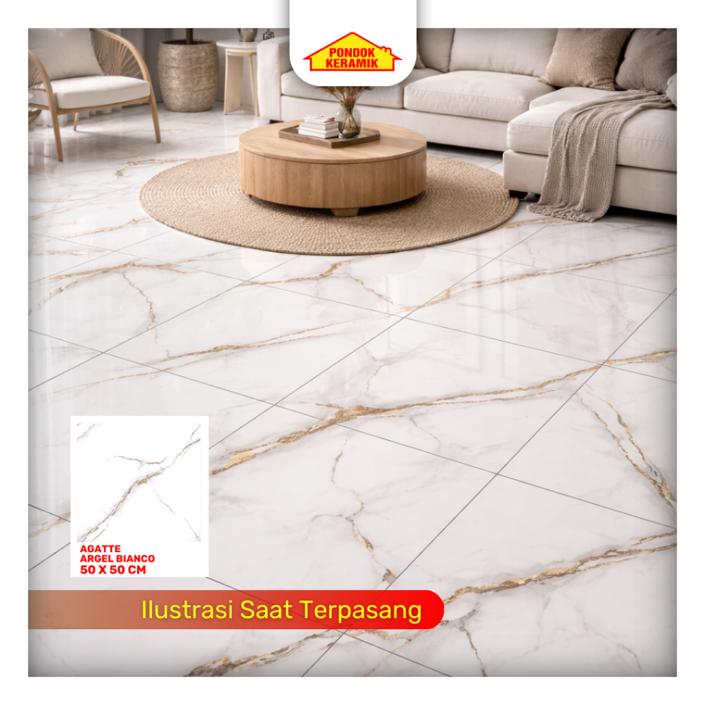 Keramik Lantau Agatte 50x50 Argel Bianco Glossy Motif Marble Carara Putih Abu