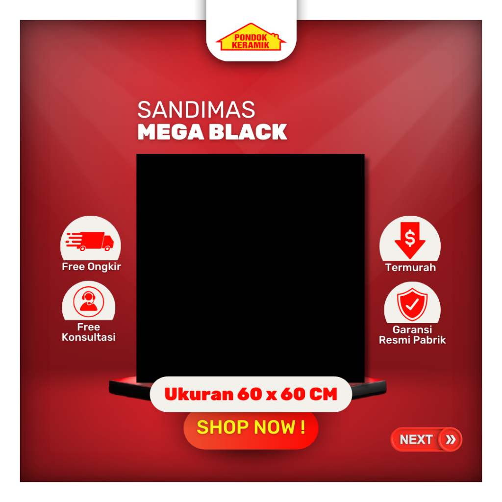 Granit Lantai Sandimas 60x60 Mega Black Hitam Polos Glossy Kilap