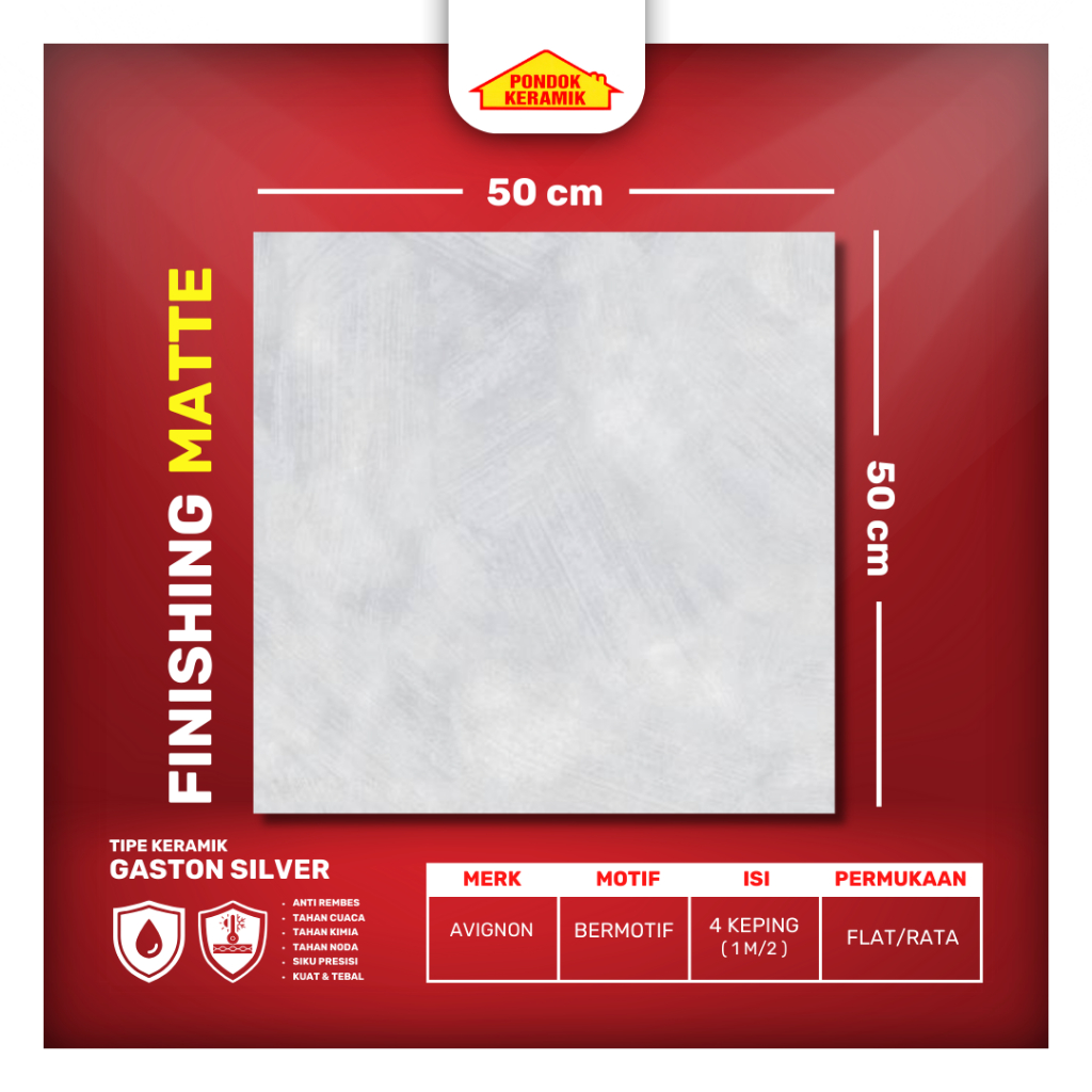 Keramik Lantai Signature 50x50 Gaston Silver Matt Abu Muda Permukaan Kasar